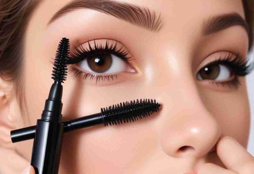 Before and after comparison of lashes with tubing mascara