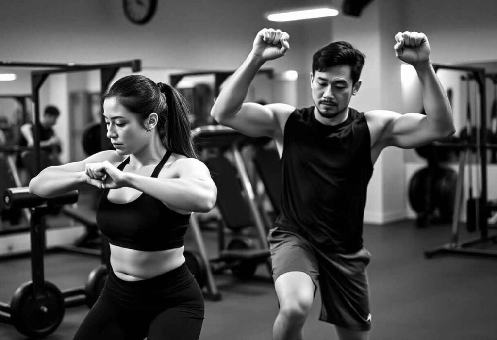 A person lifting weights in a gym, focusing on building muscles and strengthening tissues through resistance training.